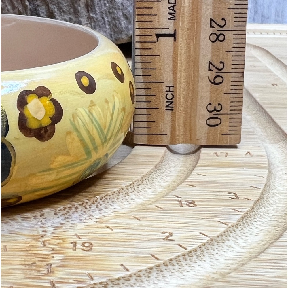 NEW 3/$15 Hand Painted Floral Wooden Bangle Bracelet Yellow Blue 7.6" - Picture 5 of 8